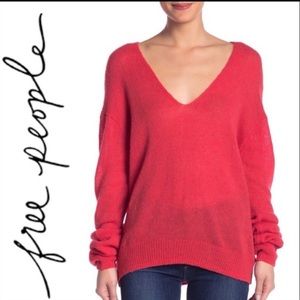 NWT Free People Gossamer V-Neck Sweater in Coral